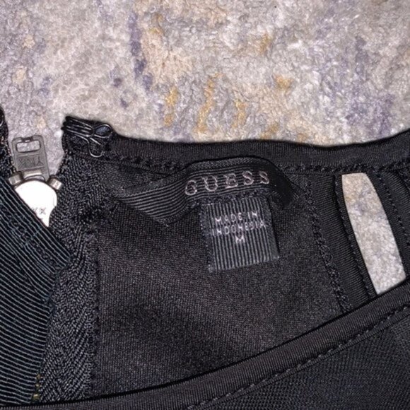 GUESS illusion Mesh cutout peplum black blouse top M, zip up back - Picture 5 of 8